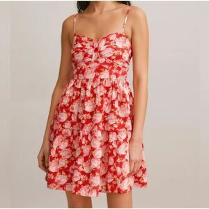 & Other Stories Red Pink Floral Poplin Mini Dress Size 12